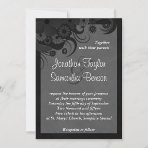 Floral Black and Grey 5" x 7" Wedding Invitations