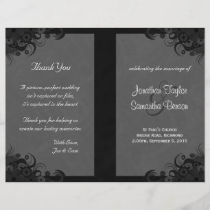 Floral Black and Grey Goth Folded Wedding Programs