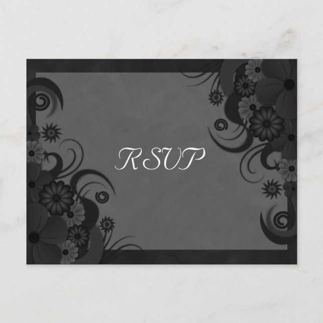 Floral Black and Grey Gothic RSVP Reply Postcards (Front)