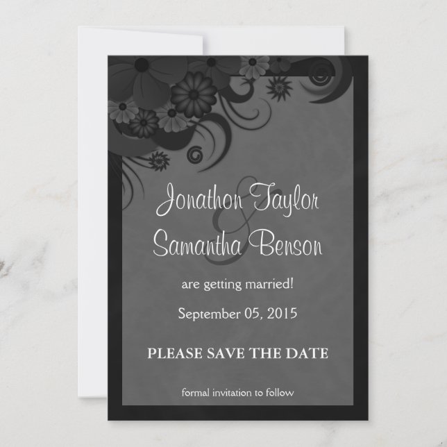 Floral Black and Grey Save The Date Announcements (Front)