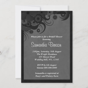 Floral Black and Grey Wedding Bridal Shower Invite