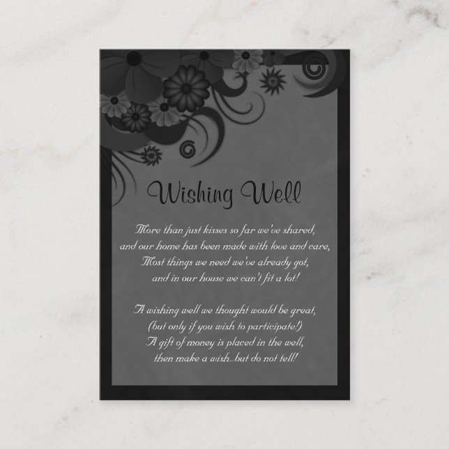 Floral Black and Grey Wedding Wishing Well Enclosure Card (Front)