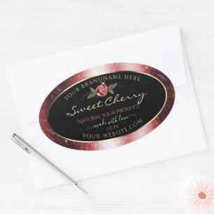 Floral Black and Red Soft Glitter Product Labels