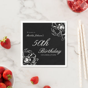 Floral Black and White 50th birthday Napkin