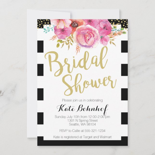 Floral Black and White Bridal Shower Invitation (Front)