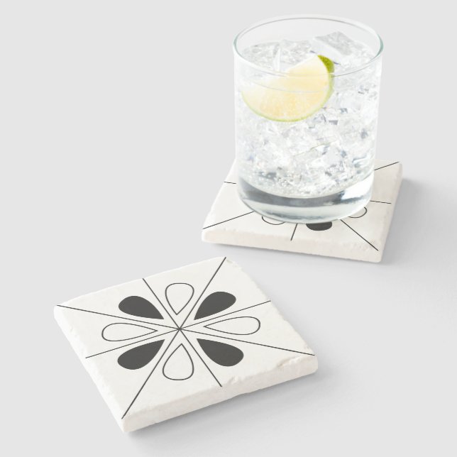 Floral Black and White Floral  Stone Coaster (Side)