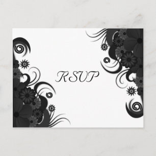 Floral Black and White Gothic RSVP Reply Postcards