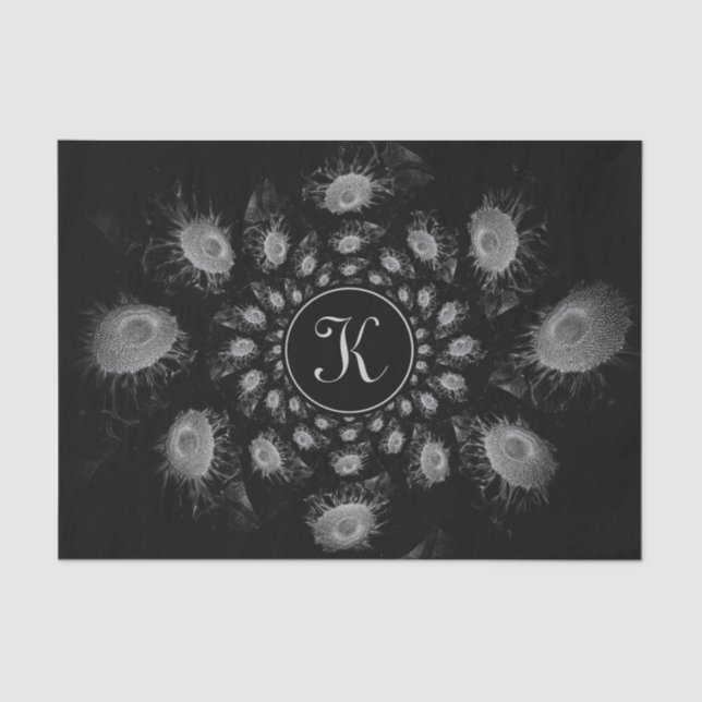 Floral Black And White Monogram Elegant Tissue Paper (Front)