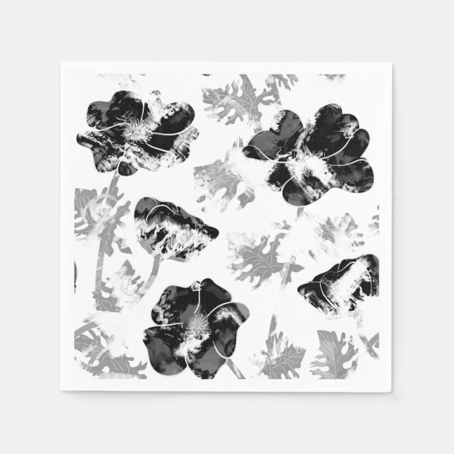Floral, black and white napkin (Front)