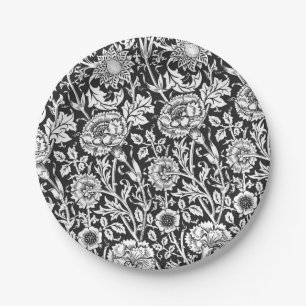 Floral Black and White Paper Plates