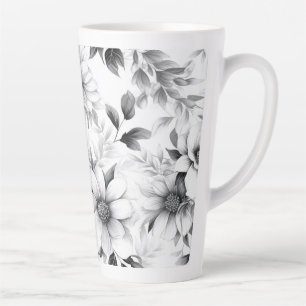 Floral Black And White Pattern Aesthetic Latte Mug