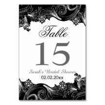 Floral black and white Personalised table numbers