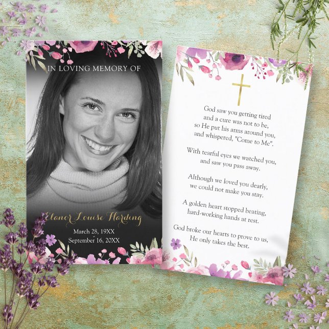 Floral Black and White Photo Funeral Prayer Cards (Floral Black and White Photo Funeral Prayer Cards)