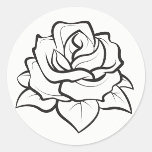 Floral Black And White Rose Flower Wedding Classic Round Sticker