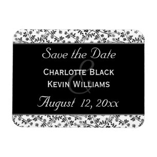 Floral Black and White Save the Date Magnet