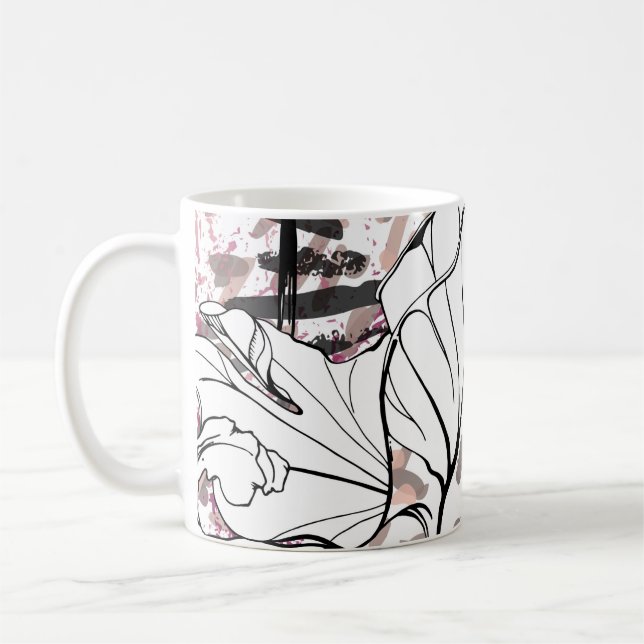 Floral Black and White Seamless Pattern. Modern Ar Coffee Mug (Left)