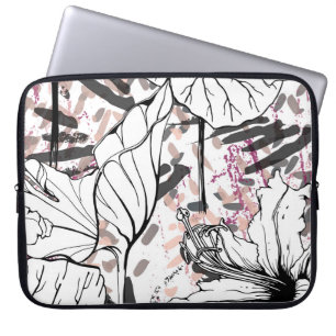 Floral Black and White Seamless Pattern. Modern Ar Laptop Sleeve