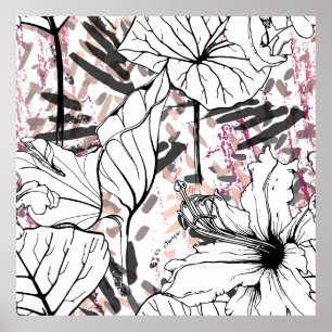 Floral Black and White Seamless Pattern. Modern Ar Poster