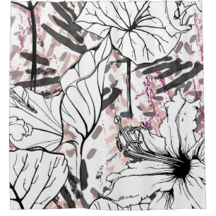 Floral Black and White Seamless Pattern. Modern Ar Shower Curtain