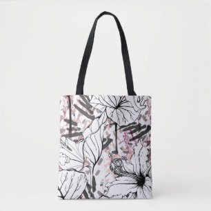 Floral Black and White Seamless Pattern. Modern Ar Tote Bag
