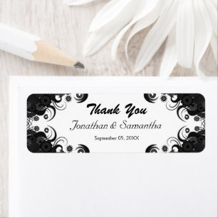 Floral Black and White Small Wedding Favour Labels