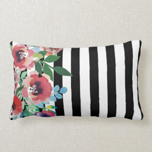 Floral Black and White Stripe Pillow