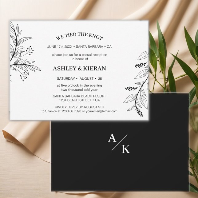 Floral Black and White We Tied the Knot Reception Invitation (Creator Uploaded)