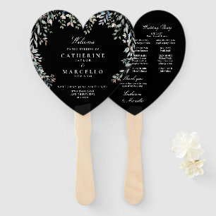 Floral Black And White Wedding Program Hand Fan