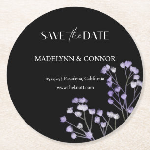 Floral Black and White Wedding Save the Date Round Paper Coaster