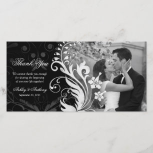 Floral Black and White Wedding Thank You Photocard Card