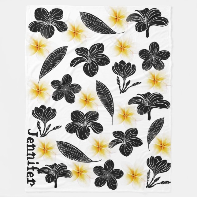 Floral Black and Yellow Orchid Fleece Blanket (Front)