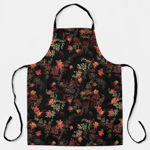 Floral Black Background Seamless Pattern Apron