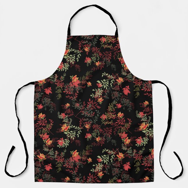 Floral Black Background Seamless Pattern Apron (Front)