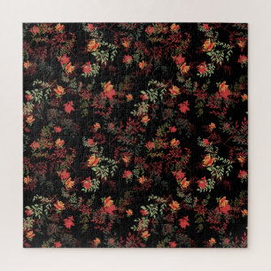 Floral Black Background Seamless Pattern Jigsaw Puzzle
