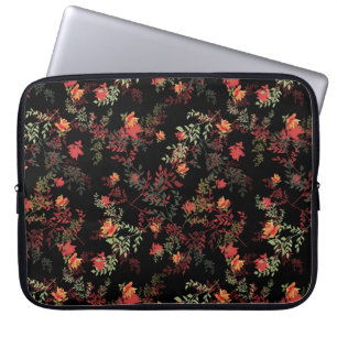 Floral Black Background Seamless Pattern Laptop Sleeve