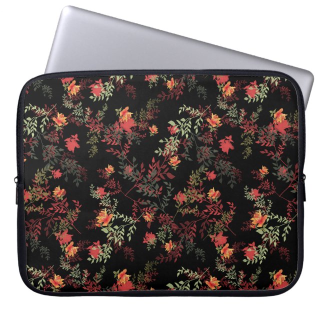 Floral Black Background Seamless Pattern Laptop Sleeve (Front)