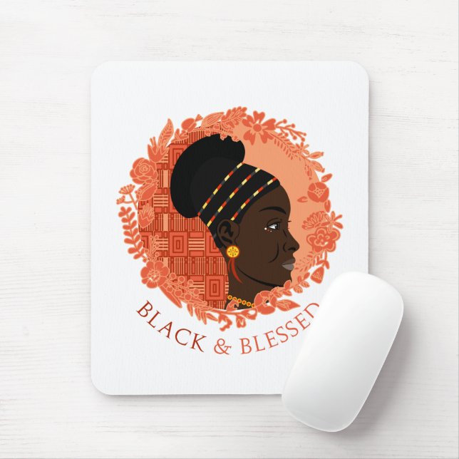 Floral Black & Blessed Mouse Pad (With Mouse)