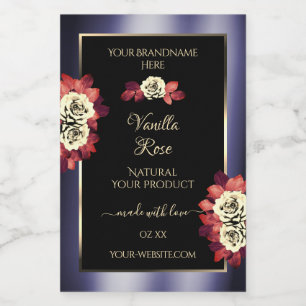 Floral Black Blue Product Labels Blooming Roses