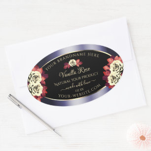 Floral Black Blue Product Labels Blooming Roses