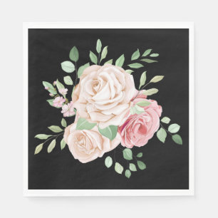 Floral Black Blush Pink Elegant Rose Napkin