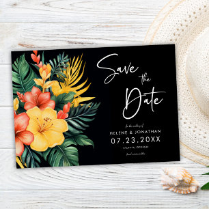 Floral Black Botanical Tropical Wedding Save The Date