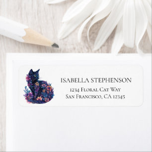 Floral Black Cat Elegant Chic Return Address Return Address Label