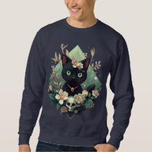 Floral Black Cat Skull Pixel Art for Halloween