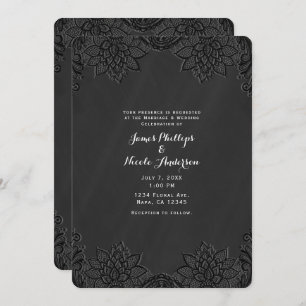 Floral Black Chalkboard & Lace Country Wedding Invitation