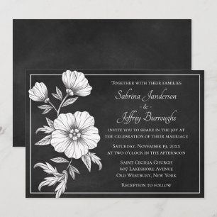 Floral Black Chalkboard Wedding Vintage Flowers Invitation