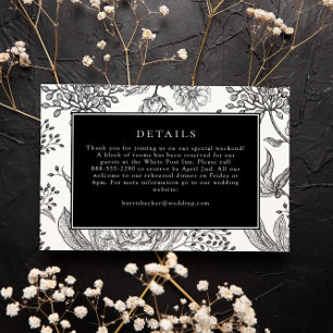 Floral Black Elegant Wedding Details Card