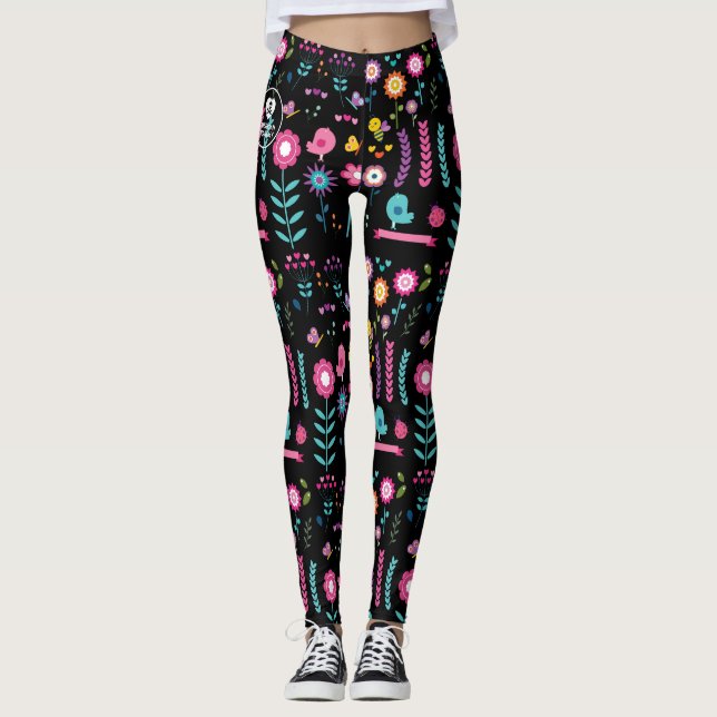 Floral - Black - Emo - Leggings (Front)