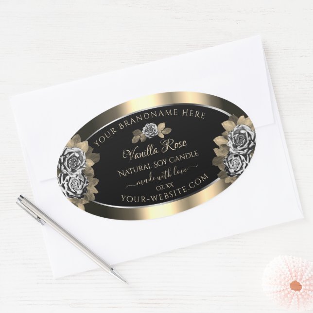Floral Black Gold and Silver Product Labels Roses (Envelope)