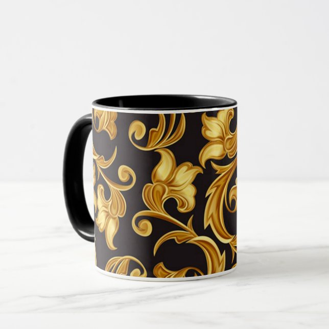 Floral Black Gold Mug (Front Left)