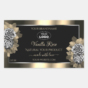 Floral Black Gold Silver Product Labels Roses Logo